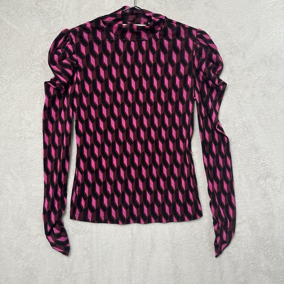 Diane Von Furstenberg Remy Top Women S Mesh Sheer Mock Neck Fitted 90s Y2K Retro - Picture 2 of 13